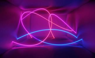 3d render of RGB neon light on darkness background. Abstract Laser lines show at night. Ultraviolet spectrum beam scene photo