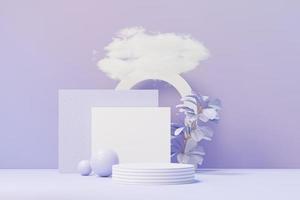 3d render of Beauty podium with Very Peri color of the year 2022 design for product presentation and advertising. Minimal pastel sky and Dreamy land scene. Romance concept. photo