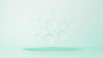 3d render of simple chemical bond in side cell or molecules. The associated of atoms, ions, bond and molecules. Liquid drop bubble background. Covalent bond. Biochemical interaction. photo