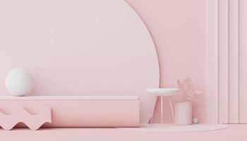 3d render of Abstract minimal  display podium for showing products, cosmetic presentation and mock up. Showcase scene with pastel earth tone background. Illuminated simple geometric shapes. photo