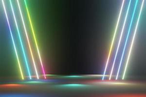 3d render of RGB neon light on darkness background. Abstract Laser lines show at night. Ultraviolet spectrum beam scene photo