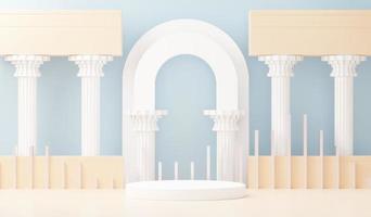 3d render abstract display podium platform for  product presentation and advertising. Minimal scene backdrop with clean design. Vacant pedestal for mock up. Empty stage with pastel color for cosmetic. photo