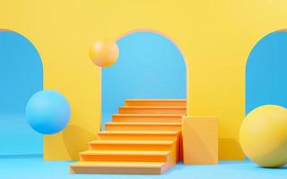 3d render abstract display podium platform for  product presentation and advertising. Minimal scene backdrop with clean design. Vacant pedestal for mock up. Empty stage with pastel color for cosmetic. photo