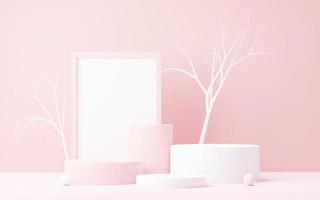 3d render abstract display podium platform for  product presentation and advertising. Minimal scene backdrop with clean design. Vacant pedestal for mock up. Empty stage with pastel color for cosmetic. photo