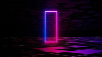 3d render of flash neon and light glowing on dark scene. Speed light moving lines. photo