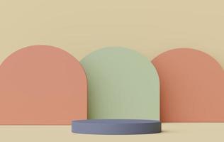 3d render of Abstract minimal  display podium for showing products, cosmetic presentation and mock up. Showcase scene with pastel earth tone background. Illuminated simple geometric shapes. photo