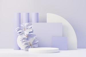 3d render of Beauty podium with Very Peri color of the year 2022 design for product presentation and advertising. Minimal pastel sky and Dreamy land scene. Romance concept. photo