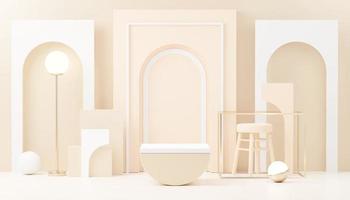 3d render abstract display podium platform for  product presentation and advertising. Minimal scene backdrop with clean design. Vacant pedestal for mock up. Empty stage with pastel color for cosmetic. photo