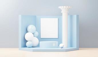 3d render abstract display podium platform for  product presentation and advertising. Minimal scene backdrop with clean design. Vacant pedestal for mock up. Empty stage with pastel color for cosmetic. photo