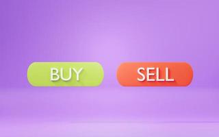 3d render of buy and sell buttons for trading on stock or cryptocurrency market. Trader theme design. photo