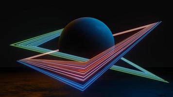 3d render of Abstract Planet landscape concept. Light glowing on dark scene. Night life. Technology network for 5g. Beyond generation and futuristic of Sci-Fi Capital city and building scene. photo