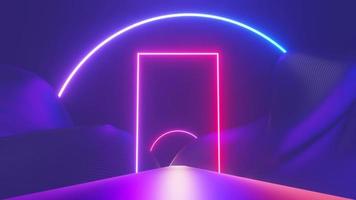 3d render of flash neon and light glowing on dark scene. Speed light moving lines. photo