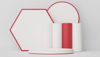Podium for product placement with Retro modern and contemporary design. 3d rendering minimal scene for mock up and showing brand. Pedestal platform for cosmetic advertise. Various of arch simple. photo