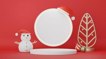 3d Display Podium for product and cosmetic presentation with Merry Christmas and Happy new year concept. Modern geometric. Platform for mock up and showing brand. Minimal clean design. photo