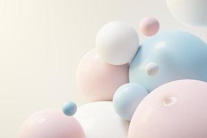 3d render of pastel ball, soaps bubbles, blobs that floating on the air isolated on pastel background. Abstract scene. photo