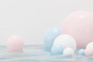 3d render of pastel ball, soaps bubbles, blobs that floating on the air isolated on pastel background. Abstract scene. photo