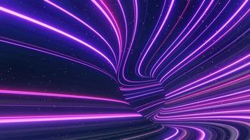 3d render of flash neon and light glowing on dark scene. Speed light tunnel through the city or urban. Technology internet of future network. Sci fiction of hyperspace interstellar travel. photo