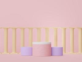 3d render of Abstract minimal  display podium with Greek Ancient baroque pillar background. Pedestal design for mock up and product presentation. Clean pastel color scene. photo