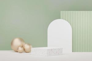 3d abstract white platform showcase for product and cosmetic presentation with terrazzo idea concept. Minimal Podium for mock up and advertising. Render geometric design scene for web banner. photo