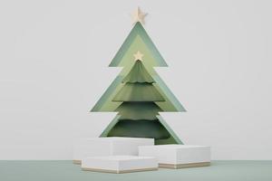 Podio de visualización 3d para presentación de productos y cosméticos con concepto de feliz navidad y feliz año nuevo. geométrico moderno. plataforma para maquetas y mostrar la marca. diseño minimalista y limpio. foto