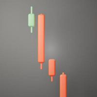 3d rendering of Bullish or Bearish Candlesticks graph Chart for trading Cryptocurrency icon on clean background for mock up and web banner. Cartoon interface design. minimal metaverse concept. photo