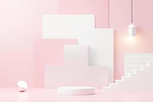 3d render abstract display podium platform for  product presentation and advertising. Minimal scene backdrop with clean design. Vacant pedestal for mock up. Empty stage with pastel color for cosmetic. photo