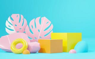 3d render abstract display podium platform for  product presentation and advertising. Minimal scene backdrop with clean design. Vacant pedestal for mock up. Empty stage with pastel color for cosmetic. photo