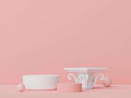 3d render of minimal display podium design for mock up and product presentation. Pedestal stage with pastel color scene. Trendy design for mock up and web banner. photo