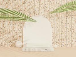 3d abstract white platform showcase for product and cosmetic presentation with terrazzo idea concept. Minimal Podium for mock up and advertising. Render geometric design scene for web banner. photo