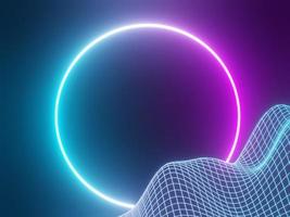 3d render of RGB neon light on darkness background. Abstract Laser lines show at night. Ultraviolet spectrum beam scene photo