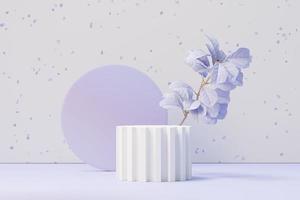 3d render of Beauty podium with Very Peri color of the year 2022 design for product presentation and advertising. Minimal pastel sky and Dreamy land scene. Romance concept. photo