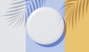 3d render top view of white blank cylinder frame for mock up and display products with shadows of palm leaves, earth tone, and pastel wall background. Creative idea concept. Widow shadow. photo