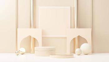 3d render abstract display podium platform for  product presentation and advertising. Minimal scene backdrop with clean design. Vacant pedestal for mock up. Empty stage with pastel color for cosmetic. photo