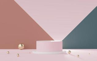 3d render of Abstract minimal  display podium for showing products, cosmetic presentation and mock up. Showcase scene with pastel earth tone background. Illuminated simple geometric shapes. photo