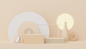 3d render of minimal display podium design for mock up and product presentation. Pedestal stage with pastel color scene. Trendy design for mock up and web banner. photo