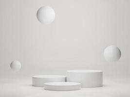 3d render of minimal display podium design for mock up and product presentation. Pedestal stage with white marble color scene. Trendy design for mock up and web banner. photo