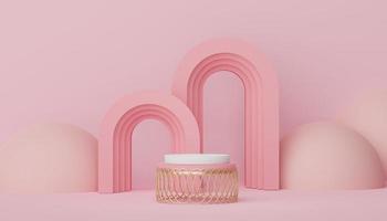 Abstract display podium with minimal geometric shapes design. 3d  rendering scene for mock up and product presentation. Pedestal platform for cosmetic advertise. photo