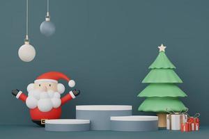 3d Display Podium for product and cosmetic presentation with Merry Christmas and Happy new year concept. Modern geometric. Platform for mock up and showing brand. Minimal clean design. photo