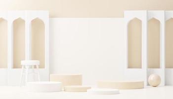 3d render abstract display podium platform for  product presentation and advertising. Minimal scene backdrop with clean design. Vacant pedestal for mock up. Empty stage with pastel color for cosmetic. photo