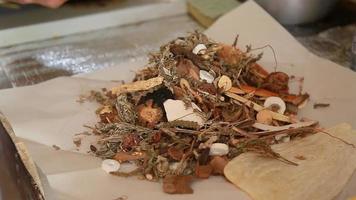 chinese herbs Chinese herbal medicine derived from nature for example, mushrooms, roots, leaves in boil in the pot . video