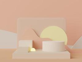 3d rendering of minimal scene of white blank podium with earth tones color theme. Display stand for product presentation mock up and cosmetic advertising. photo