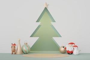 3d Display Podium for product and cosmetic presentation with Merry Christmas and Happy new year concept. Modern geometric. Platform for mock up and showing brand. Minimal clean design. photo