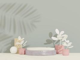 3d abstract white platform showcase for product and cosmetic presentation with terrazzo idea concept. Minimal Podium for mock up and advertising. Render geometric design scene for web banner. photo