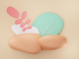 3d render illustration of minimal geometric shapes. Floating fluffy stylish art design. Cute objects on pastel background. photo