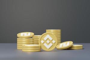 3d render stack of cryptocurrencies Binance coins or BNB. Cryptocurrency digital currency concept. New virtual money exchange in blockchain. photo