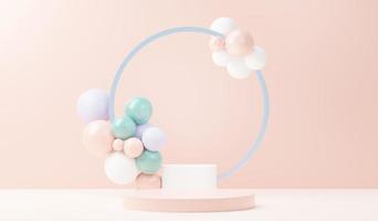 3d render abstract display podium platform for  product presentation and advertising. Minimal scene backdrop with clean design. Vacant pedestal for mock up. Empty stage with pastel color for cosmetic. photo