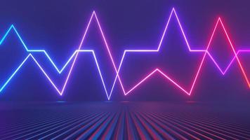 3d render of flash neon and light glowing on dark scene. Speed light moving lines. photo