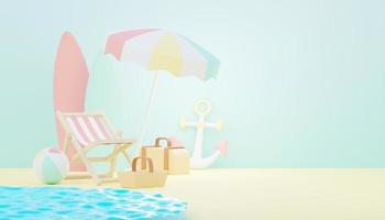 3d render Summer sale podium stand for showing product. Beach Vacations Scene in Summer for mock up. photo