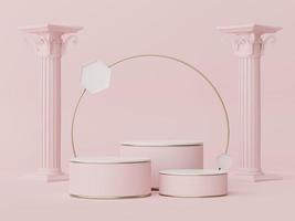 3d render of Abstract minimal  display podium with Greek Ancient baroque pillar background. Pedestal design for mock up and product presentation. Clean pastel color scene. photo