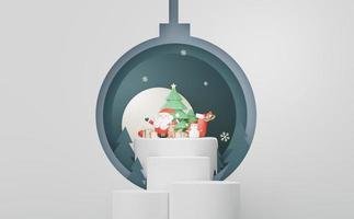 Podio de visualización 3d para presentación de productos y cosméticos con concepto de feliz navidad y feliz año nuevo. geométrico moderno. plataforma para maquetas y mostrar la marca. diseño minimalista y limpio. foto